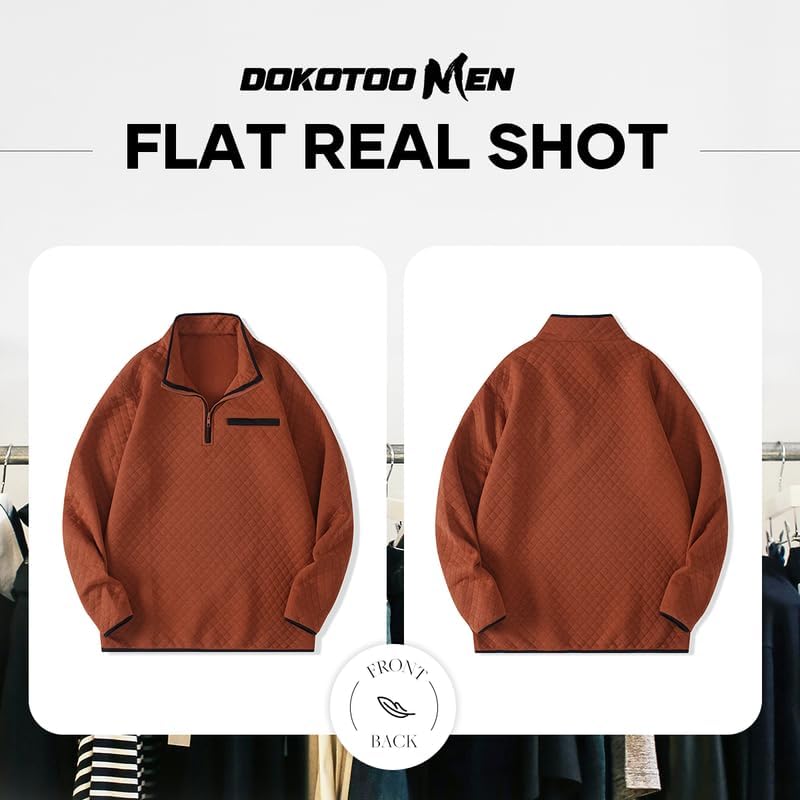 Men's Quarter Zip Up Casual Long Sleeve Quilted Sweatshirts Mock Neck Outdoor Pullover Sweaters - Image 7