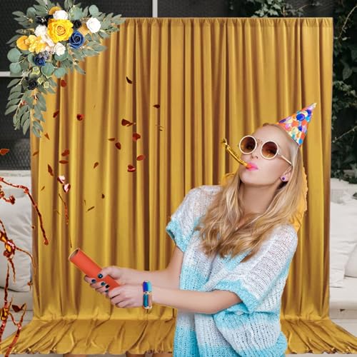 Image of 10 x 7 Feet Gold Backdrop Curtain for Partie, Background Curtains for Photoshoot, Birthday, Wedding, Halloween, Thanksgiving, Christmas, New Year Party Decoration 5Ft x 7Ft, 2 Panels