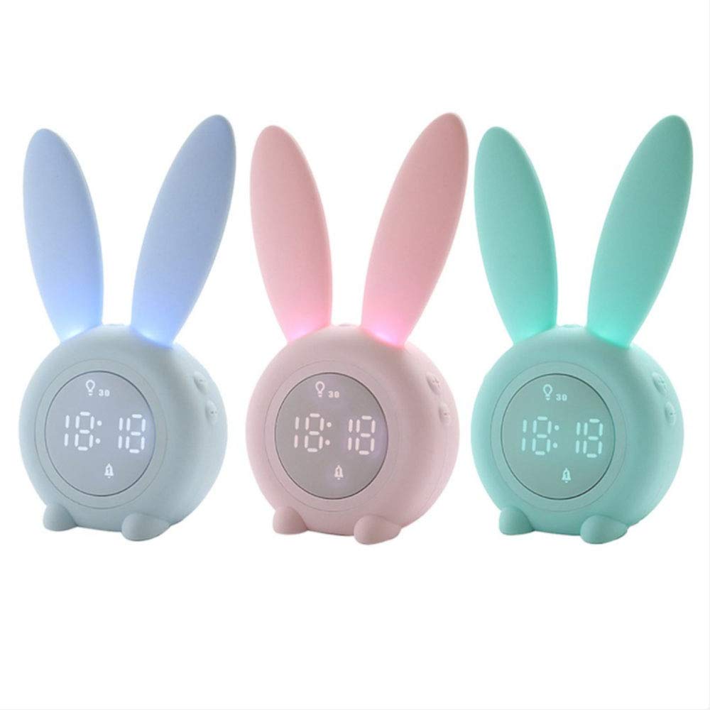 Genérico Reloj Despertador Infantil-Despertador Digital portátil en Forma de Conejo con función de luz Nocturna y Sonido LED, Control táctil para la decoración del hogar (Rosa)