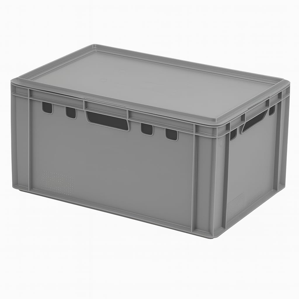 Logiplast 4 Stück graue E3 Kisten 600 x 400 x 300 mm Fleischkisten Lagerkisten Metzgerkisten mit Deckeln in grau