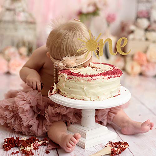 Cake Topper For Baby 1St Birthday - Gold Glitter Sunshine First Anniversary Shower Topper, Single-Sided Sun One Birthday Cake Smash Topper For Photo Booth Props, Party Cake Decorating Supplies #TOP5