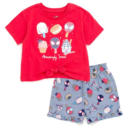 Image of Marvel Spider-Man Girls T-Shirt and Chambray Shorts Outfit Set Toddler to Big Kid Sizes (2T - 10-12)