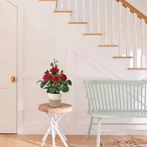 Miniatura 7 de Plantas y flores artificiales en jarrón, rosas rojas, flores artificiales en maceta, flores de seda sintética con maceta negra, arreglo de rosas