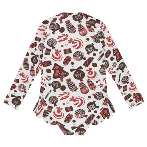 CaTaKu Girls One Piece Swimsuit Christmas Candies Cute Toddler Bathing Suit Long Sleeve UPF 50+ Rash Guard Swimwear 3-12Y2