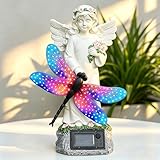 Starryfill Solar Angel Garden Statue with Color Changing Dragonfly Lights - 12 Inch Hand-Painted Resin Figurine, Auto Dusk-to-Dawn Waterproof Outdoor Decor for Patio, Yard, Lawn, Memorial Mother Gift