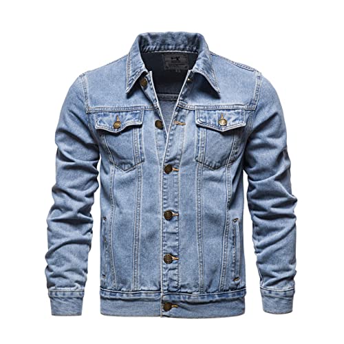 Yokbeer Herren Jeansjacke Jacken Gewaschener Denim Übergangsjacke Frühlingsjacke Herbstjacke Mantel Vintage Herrenjacke Klassische Denim Cargo Coat Slim Fit Jacket Übergangs (Color : Blue, Size : XL