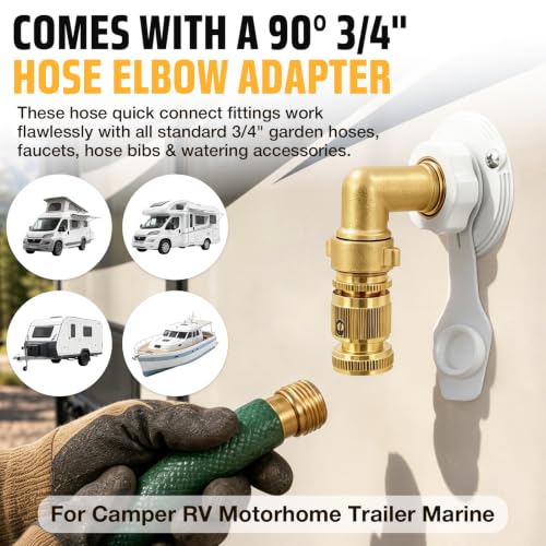 Image of Loyala RV City Water Inlet with Check Valve RV Water Inlet Connection | RV Water Inlet Replacement with 90 Degree Brass Hose Elbow RV Water Fill Inlet for RV Camper Motorhome Trailer Boat