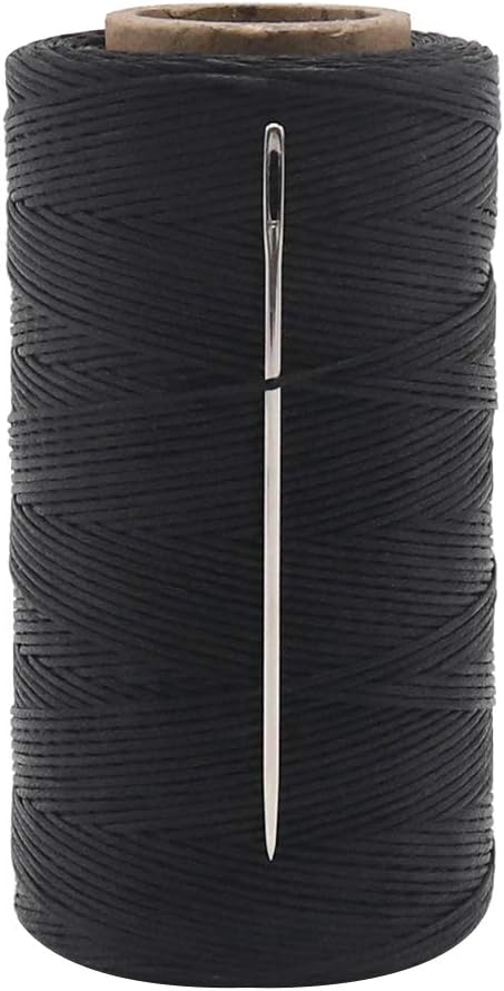 1mm Waxed Thread, 328 Yard Black 150D Waxed Leather Thread with Needles for Bookbinding, DIY Crafts and Sewing Leather Projects