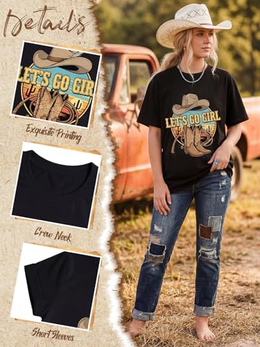 Let's Go Girl Shirt Western Cowgirl Shirts for Women Country Music Top Rodeo Cowgirl Tshirt Casual Western Graphic Tee Black — view 6