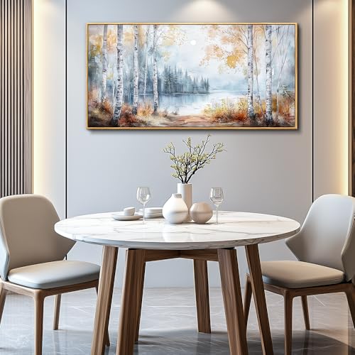 PHAOHUAXM Large Canvas Wall Art For Living Room Wall Decor For Bedroom Office Decorations Trees Forest Landscape Painting Lake view Wall Pictures Modern Room Home Decor Artwork Wood Framed 24x48 In