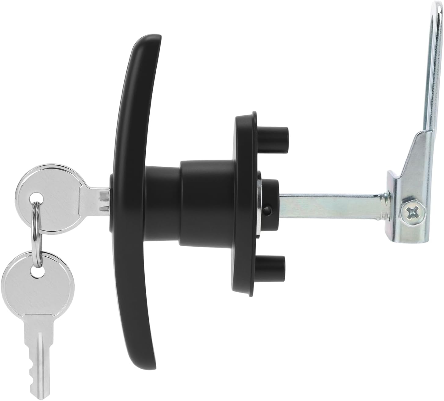 QWORK Truck Cap Locking T-Handle Set, Keyed Alike Left & Right Pair, 1-1/2" Hole Spacing, Adjustable Cam Direction, Zinc Alloy Black T Handle Locks for Camper Shell/Topper/Trailer Door