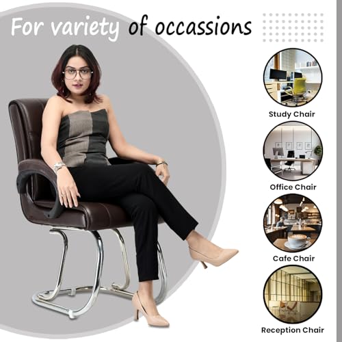 Image of Special Director Principal Office Visitor Study with arm Rest and Cushioned seat Back, Chair Without Wheels, Holds Upto 125 kg Chair (1, Coffee, Double Pipe Chrome Frame)