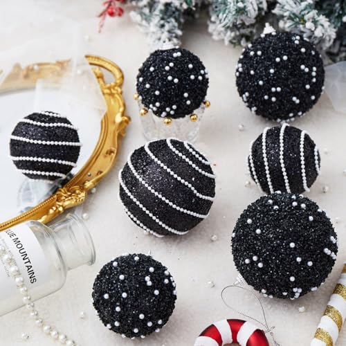 Black Christmas Ball Ornaments, Christmas Ball Decorations Shatterproof Plastic Hanging Pearl Balls for Holiday Party(70mm/2.76", 12ct) - image 3
