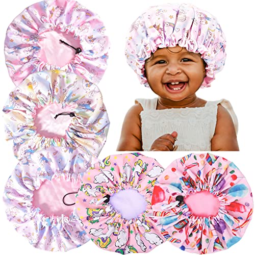5 PCS Baby Bonnet Unicorn Kids Satin Bonnet Toddler Silk Bonnet Girls Sleeping Cap Curly Natural Hair Bonnets Double Layer Reversible Adjustable Satin Cap for Boys Teens Child