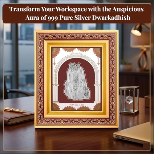 Image of 999Pure Silver Dwarkadhish Frame | Divine Home Decor | Wall Mount Square Photo for Gift, Wooden PhotoFrame for Temple & OfficeDecor, SilverGift Items | hangingframe (10.50 inch x 9 inch Inch)