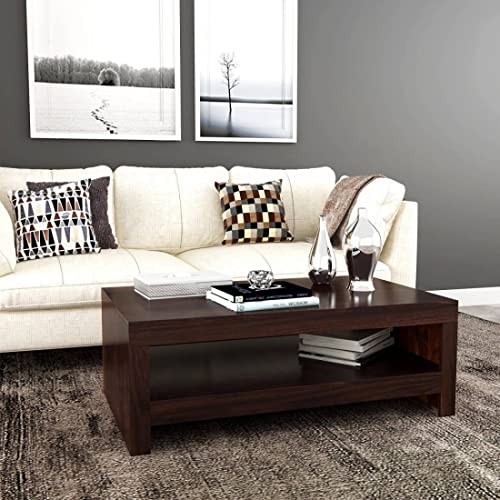 Image of Douceur Furnitures Solid Sheesham Wood Coffee Table | Wooden Centre Table for Living Room, Bedroom, Guest Room, Home, Office, Hotel & Cafe | Walnut Finish | Ready to Use