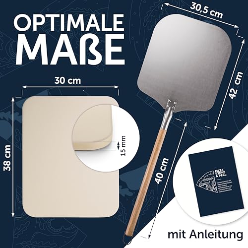 Blumtal Pizzastein Gasgrill & Pizzasschieber - Pizza Schamottstein für Backofen, Grill Steinofen Backstein