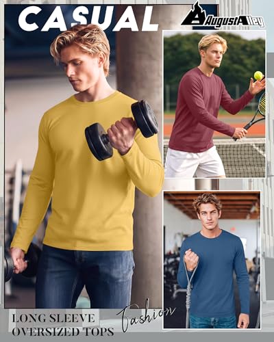 Image of August Alley 4 Pack Men's Big and Tall Cotton Shirts L-7XL, Long Sleeve Oversized Tops Loose Casual Large T-Shirts Basic Tee