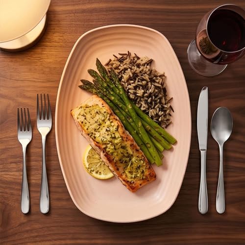 Image of Eco Friendly Dinner Plates Set of 4 Unbreakable Microwave Safe 29cm Oval Stone Beige Wheat Straw Bamboo Fiber Platters Perfect Lightweight Dishware for Camping Picnic Parties & Daily Use
