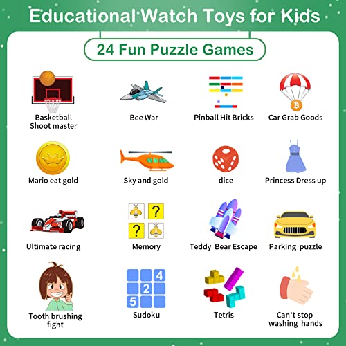 Smart Watch For Kids, Toddler Watch Toys With 24 Puzzle Games Camera Video Recorder Music Alarm Calculator Calendar Flashlight Pedometer Birthday Gift Toys For 3-12 Year Old Boys And Girls (Green) #TOP3