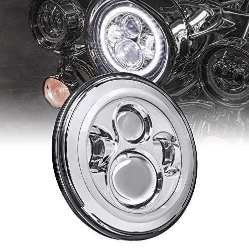 TRUE MODS 7" HALO LED Headlight Replacement for Harley Davidson Road King Electra Glide Ultra Classic Limited Heritage Softail Fat Boy Tri Street Glide Free Wheeler H4 Head Light Bulb Lamp - CHROME