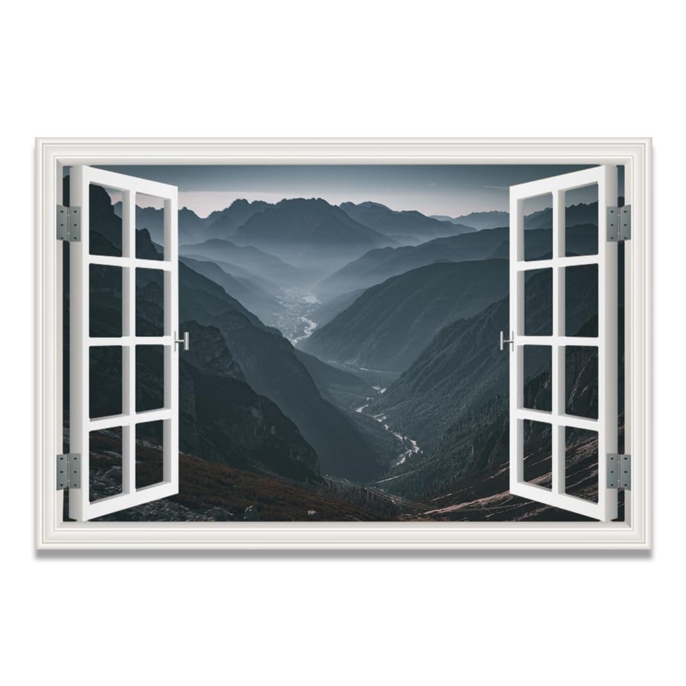 Cuadro lienzo efecto ventana para dar luz a dormitorios oscuros vista al lago 8