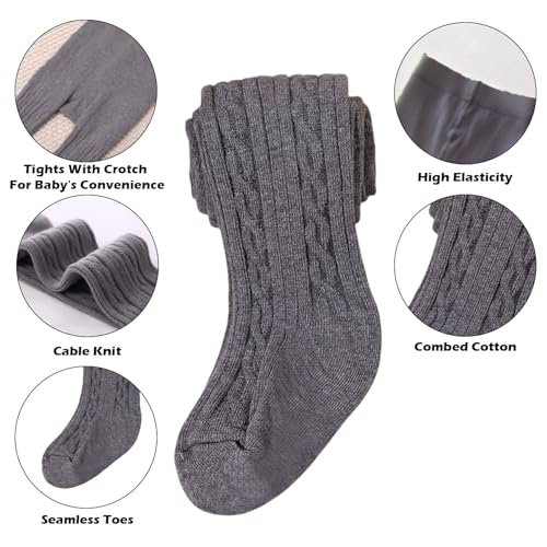 Image of SYGA Baby Tights Soft Cotton Leggings For Girls Toddler Solid Knit Stockings Socks Warm Crochet Pants Pack Of 3 (4-6 Year, Black /Pink /DarkGrey)