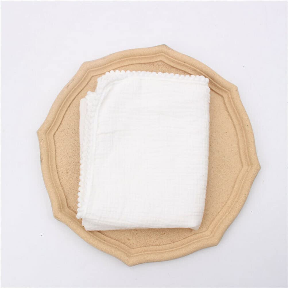 asky Baby Sleeping Blanket Muslin Cotton Pom Balls Swaddling Stroller Wrap Towel 80 * 65cm (White)