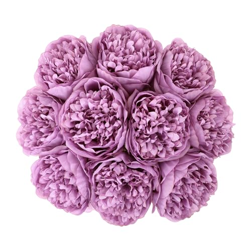 U'Artlines Artificial Peony Silk Flower with Stems 10pcs Real Look Vintage Peonies for Home Wedding Decoration (Purple)