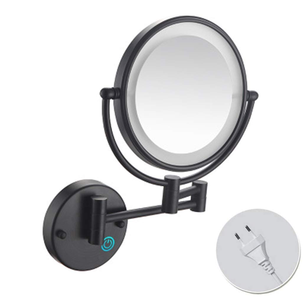 Miroir de maquillage éclairé LED noir mat extensible 7X pour salle de bain