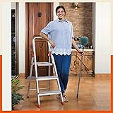 Bathla Advance 3-Step Foldable Aluminium Ladder for Home | Heavy Duty & Anti-Slip Steps | 5 Year Manufacturer Warranty | with Sure-Hinge Technology (Orange)