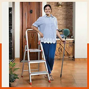 Bathla Advance 3-Step Foldable Aluminium Ladder for Home | 5 Year Warranty and Slip Prevention Steps (Orange)