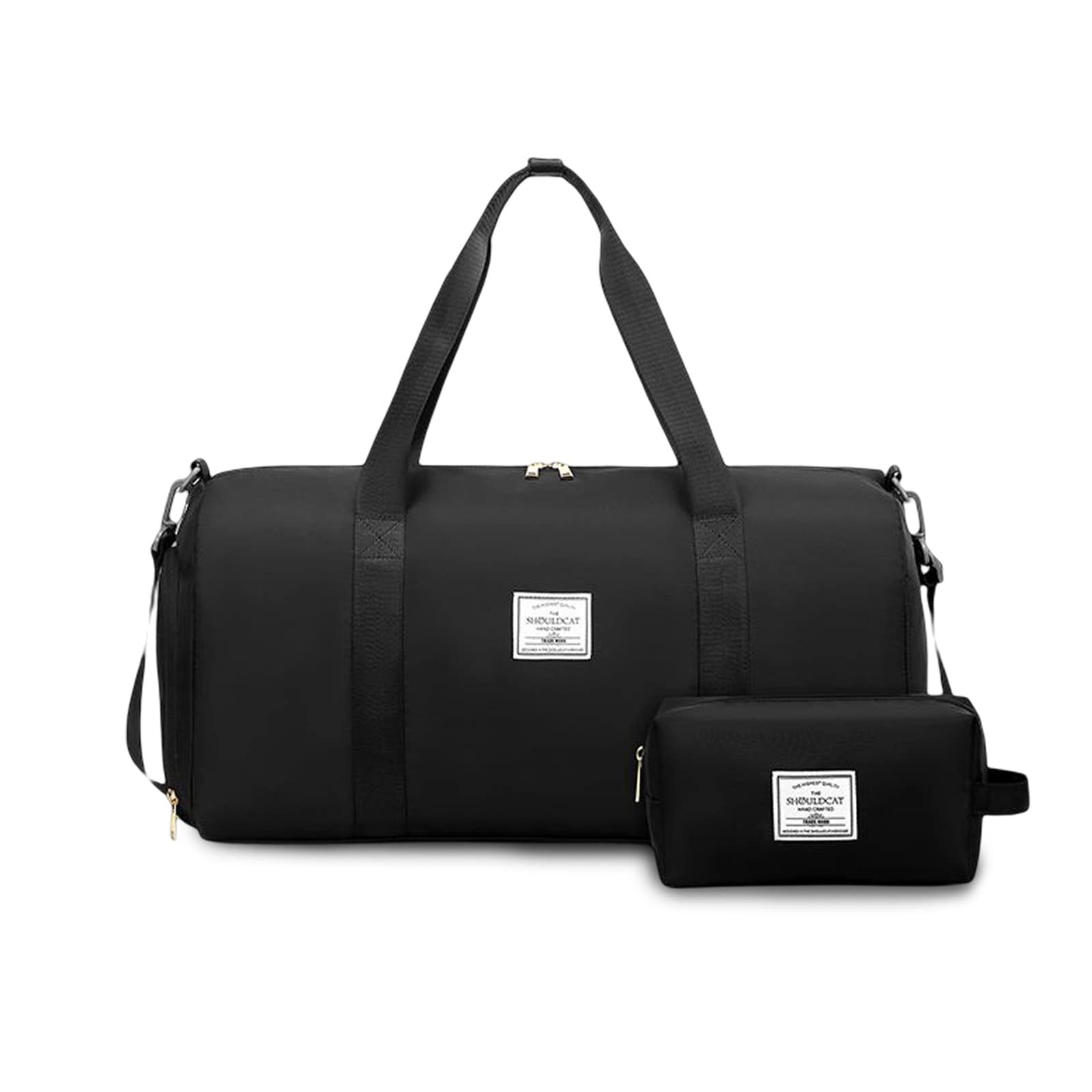 FANDARE Damen Reisetaschen Herren Klassische Sporttaschen Handgepäck mit Kosmetiktasche Weekender Umhängetasche Übernachtung Kliniktasche Schwimmtasche Trainingstasche Tote Bag Schwarz