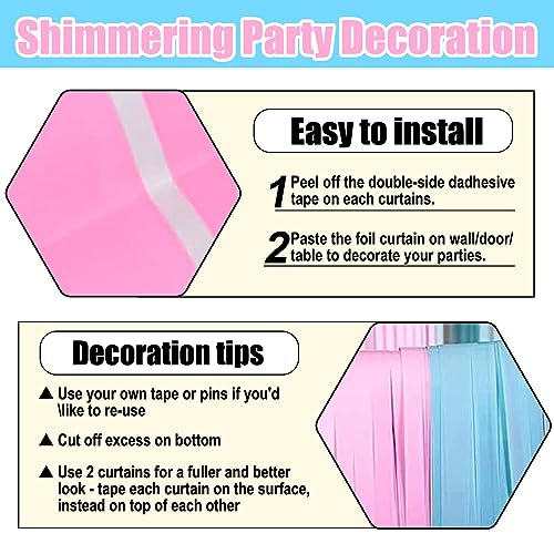 Image of 6 Pack Macaron Pink Blue Foil Fringe Curtain Backdrop, 3.28Ft x 8.2Ft Metallic Tinsel Foil Fringe Streamer Curtains for Photo Booth, Christmas Day, Thanksgiving, Wedding, New Year Party Decorations