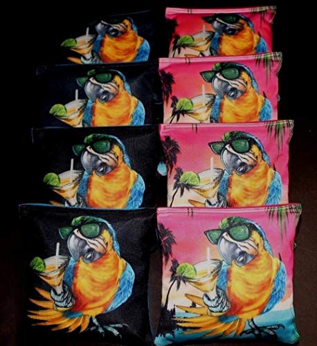 BackYardGamesUSA Parrot Head Tropical Beach Parrot with Drink 8 ACA Regulation Cornhole Bean Bags B282 Black & Pink