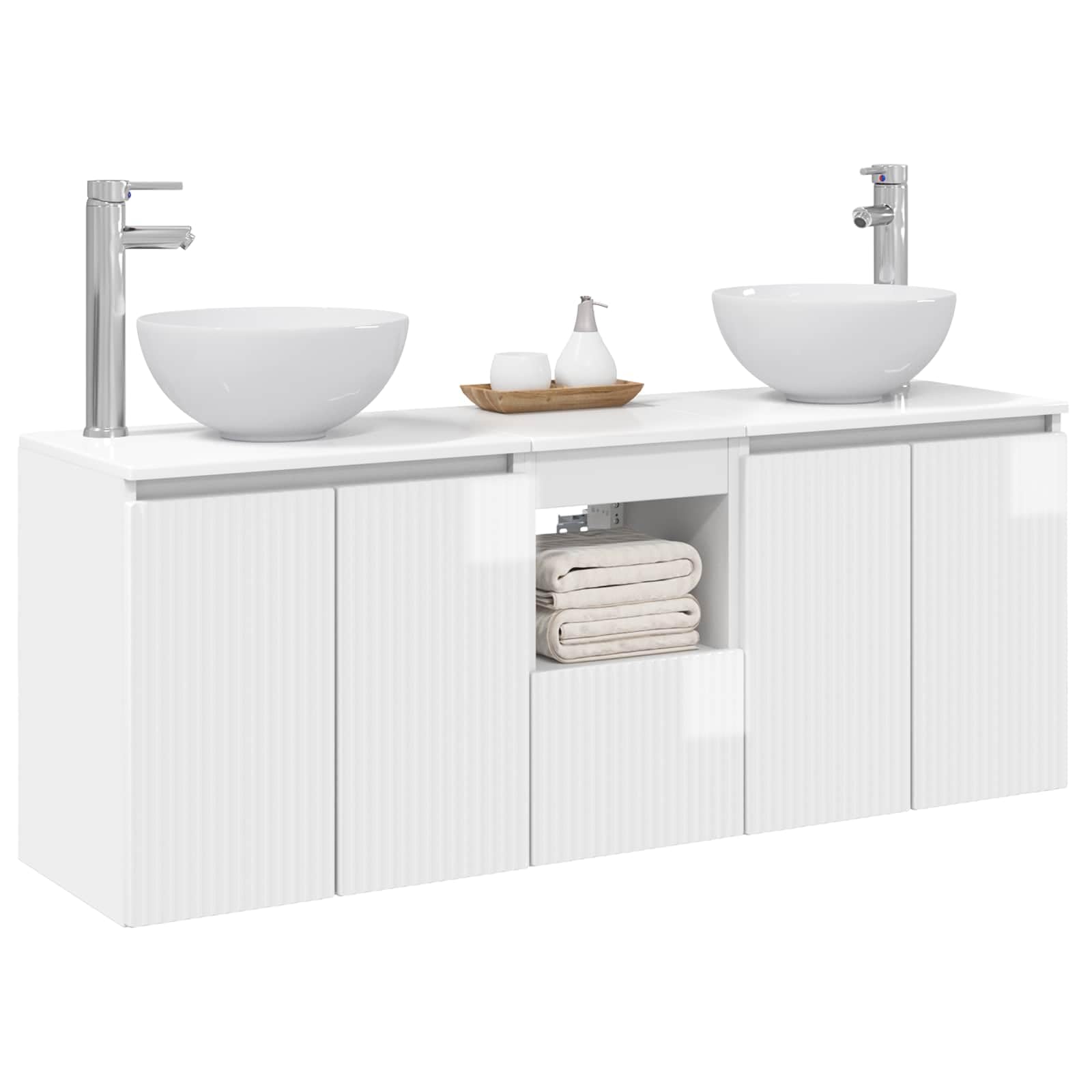 Juego de 3 armarios de baño, color blanco brillante, 49,5 x 35 x 63 cm