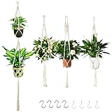 4 Piezas Colgador de Macramé para Plantas,Colgadores para Macetas para Interiores y Exteriores con 8 Ganchos,Cuerda de Algodón Hecha a Mano para Macetas,Soporte para Plantas para Decoración del Hogar