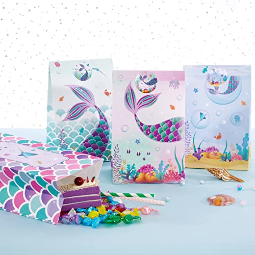 Wernnsai Little Mermaid Party Favors Bags Birthday Party Supplies For Kids Girls 24 Pack Candy Gift Bags Ocean Themed Goodie Bags With Mermaid Stickers For Baby Shower #TOP4