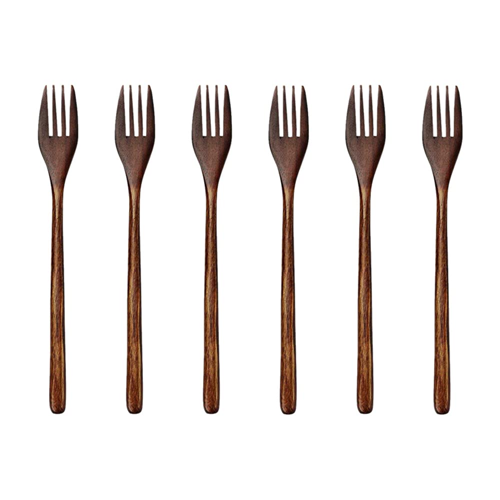 Wlauqueta Wooden Forks, 6 Pieces -Friendly Japanese Wood Salad Dinner Fork Dinnerware Adult