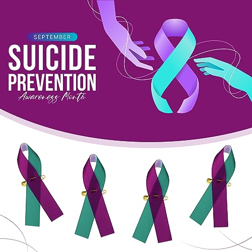 Image of Misdary 200 pcs Suicide Prevention Awareness Ribbon Satin Purple Teal Ribbon Pins Sexual Assault Awareness Safety Pin