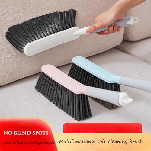 Image of Hand Broom with Long Handle, Soft Bristle Cleaning Brush, Multi-Purpose Duster for Bed, Car, Sofa, Furniture, Clothes, Carpet (Blue)