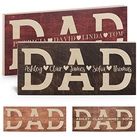 Fathers Day 2024 Gift, Dad Sign with Kids Names - 2 Sizes - 4 Wood Colors - 5 Fonts - 7 Icons - Personalized Gift for Dad from Daughter, Son Cover