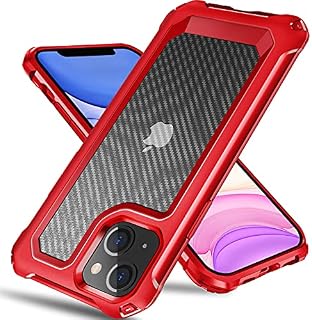 Tuerdan iPhone 13 Case, [Military Grade Shockproof] [Hard Carbon Fiber Back] [Soft TPU Bumper Frame] Anti-Scratch, Fingerprint Resistant, Protective Phone Case for iPhone 13, 6.1 Inch (Red)