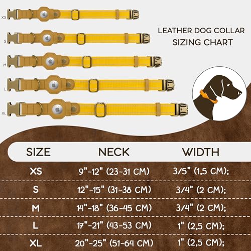 Collier AirTag pour chien en cuir véritable et coton doux jaune - 5