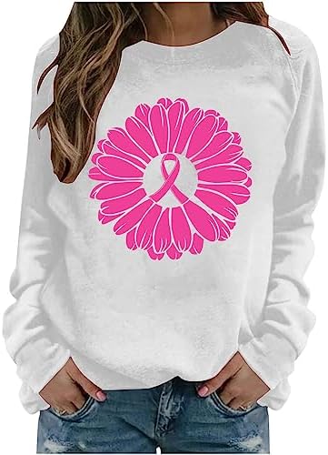 Breast Cancer Shirts for Women Womens Long Sleeve T Shirts Breast Cancer Ribbon Pin Ladies Tops and Blouses