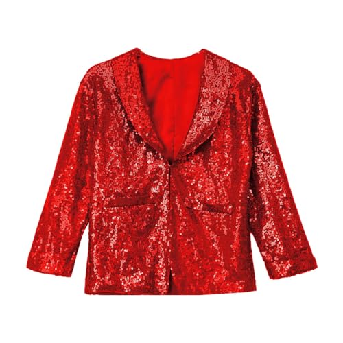 Choomomo Kids Sparkly Sequin Coat Lapel Long Sleeve Fully Lined Jacket Top for Latin Jazz Disco Dance3