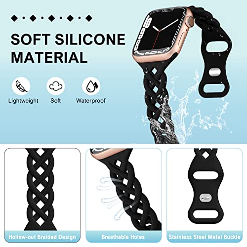 Image of Braided Silicone Bands Compatible with Apple Watch Women Slim Thin Narrow | Breathable Hollow-out Bands for iWatch Ultra 2 /3 SE 3 Series 11 /10 /9 /8 /7 /6 /5 /4 /3 /2 /1 38mm 40mm 41mm 42mm 44mm 45mm 46mm 49mm