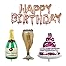 GuassLee 4 Pack Rose Gold Happy Birthday Foil Balloons Letters Banner Giant Champagne Bottle Goblet 3 Layers Large Cake Mylar Foil Balloons Birthday Party Decorations Kit