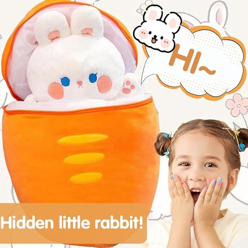 Image of Kidology Plush Toy Pillow, Reversible Bunny, Cute Rabbit Sofa Pillow, Easter Bunny Stuffed Animal Cute Rabbit Plushie Birthday Gift for Boys Girls and Kids (Medium, Carrot Bunny - Zipper)