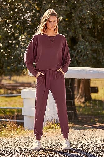 PRETTYGARDEN Women's Fall 2 Piece Lounge Set Long Sleeve Tops Ribbed Pants Spring Matching Sweatsuit Travel Outfits Clothes